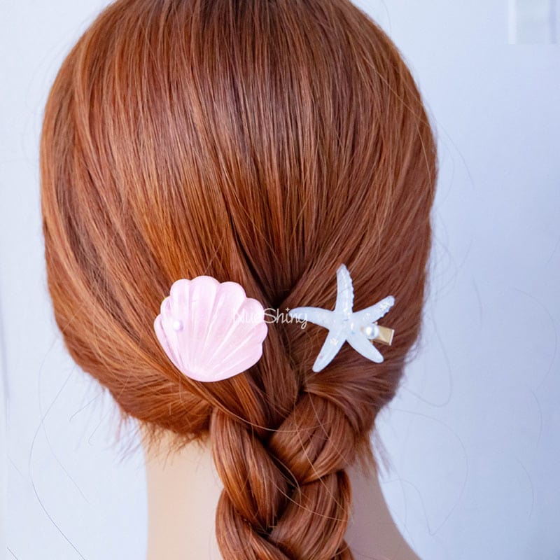 Mini Pink Shell Pearl Starfish Hair Clip Set丨NueShiny