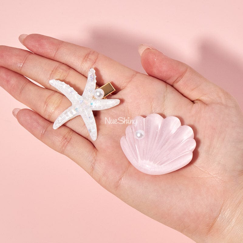 Mini Pink Shell Pearl Starfish Hair Clip Set丨NueShiny