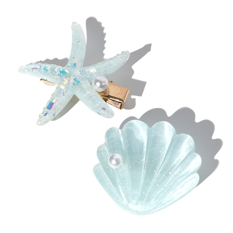 Mini Blue Shell Pearl Starfish Hair Clip Set丨NueShiny