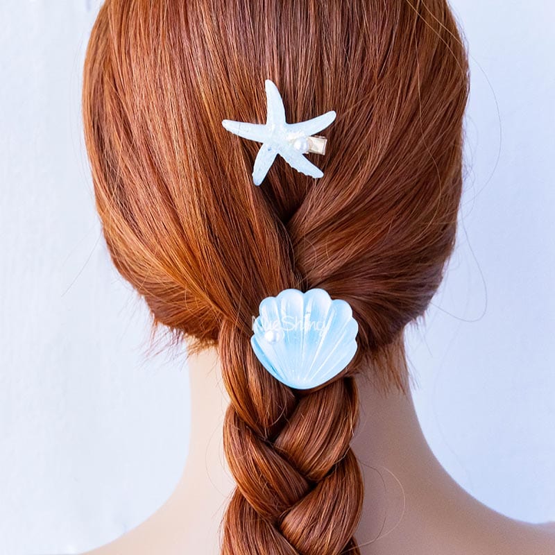 Mini Blue Shell Pearl Starfish Hair Clip Set丨NueShiny