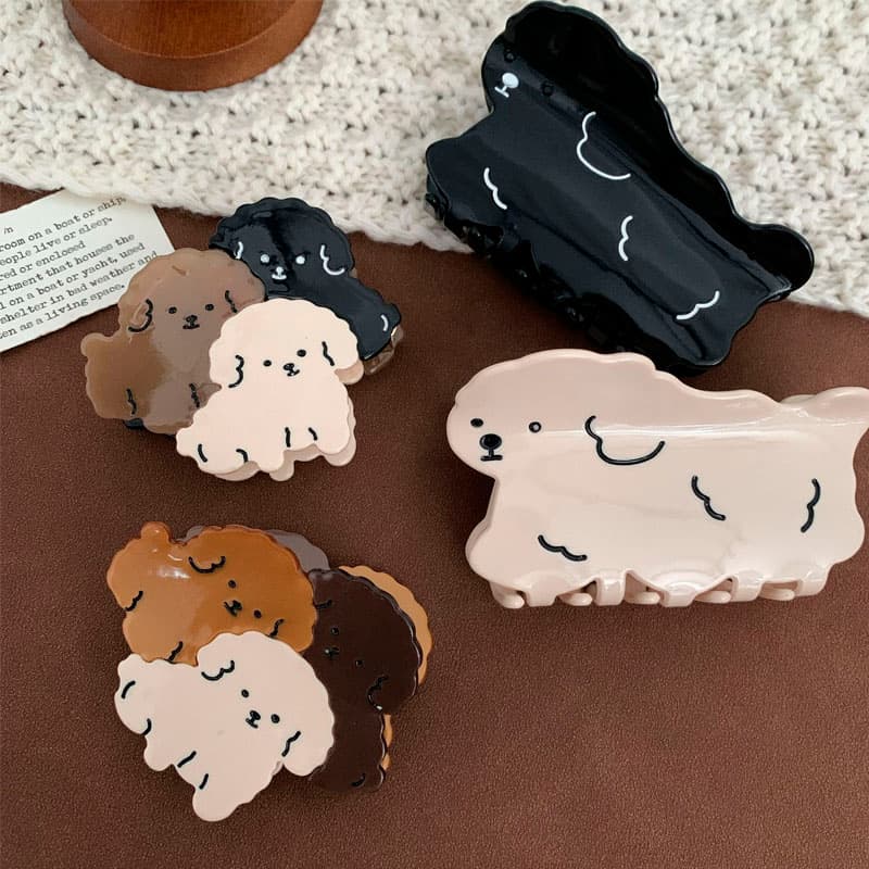 Black Cartoon Furry Dog Hair Claw Clip