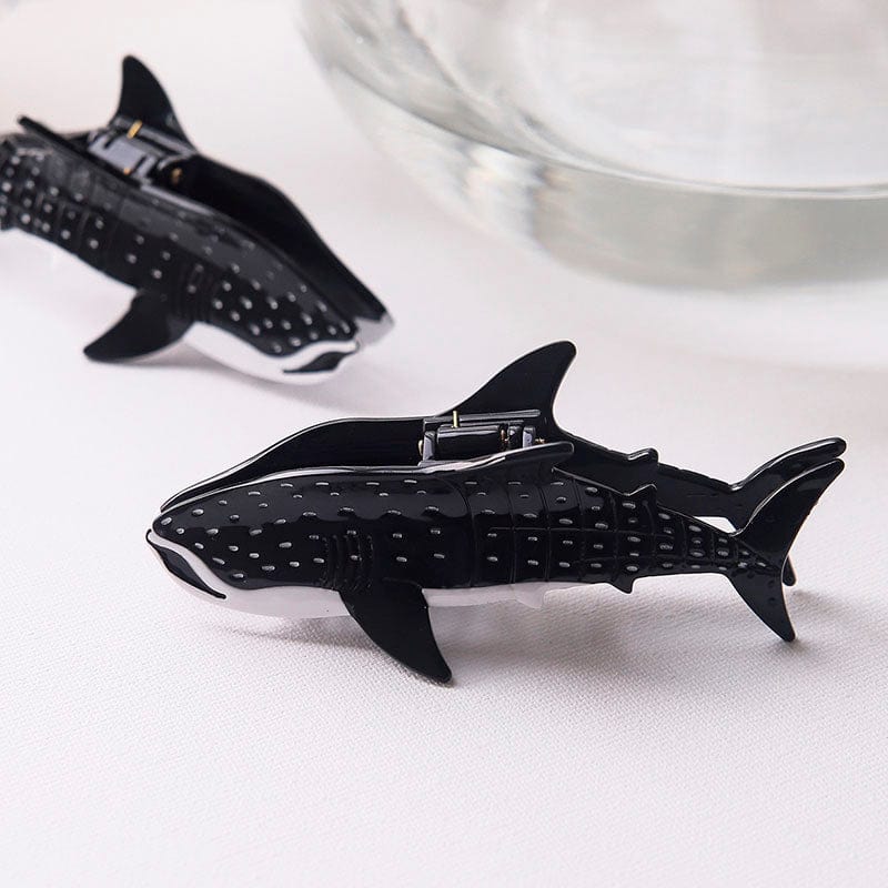 Whale Shark Hair Clips Set of Two White Hair Clip Metal Snap Barrette 50mm  