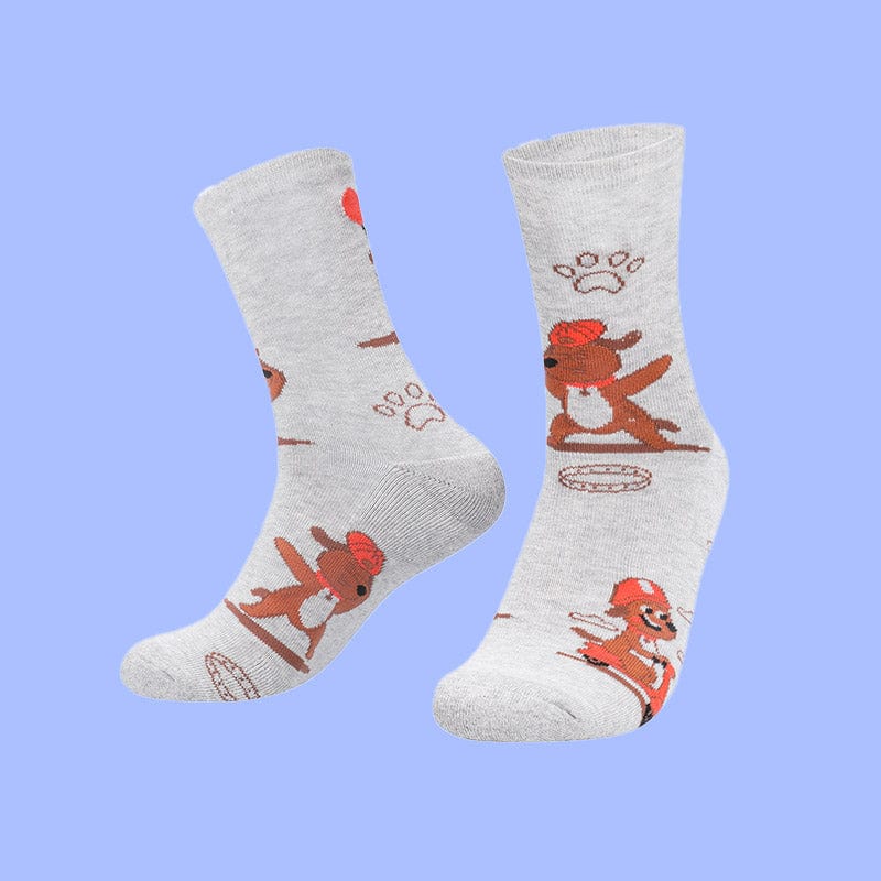 Grey Beige Dog Socks