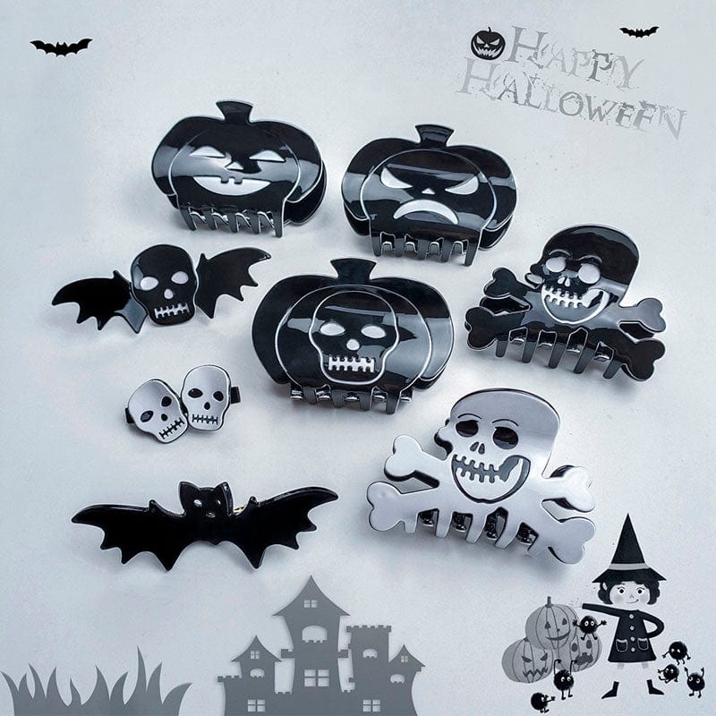 Black Skull Happy Halloween Hair Claw