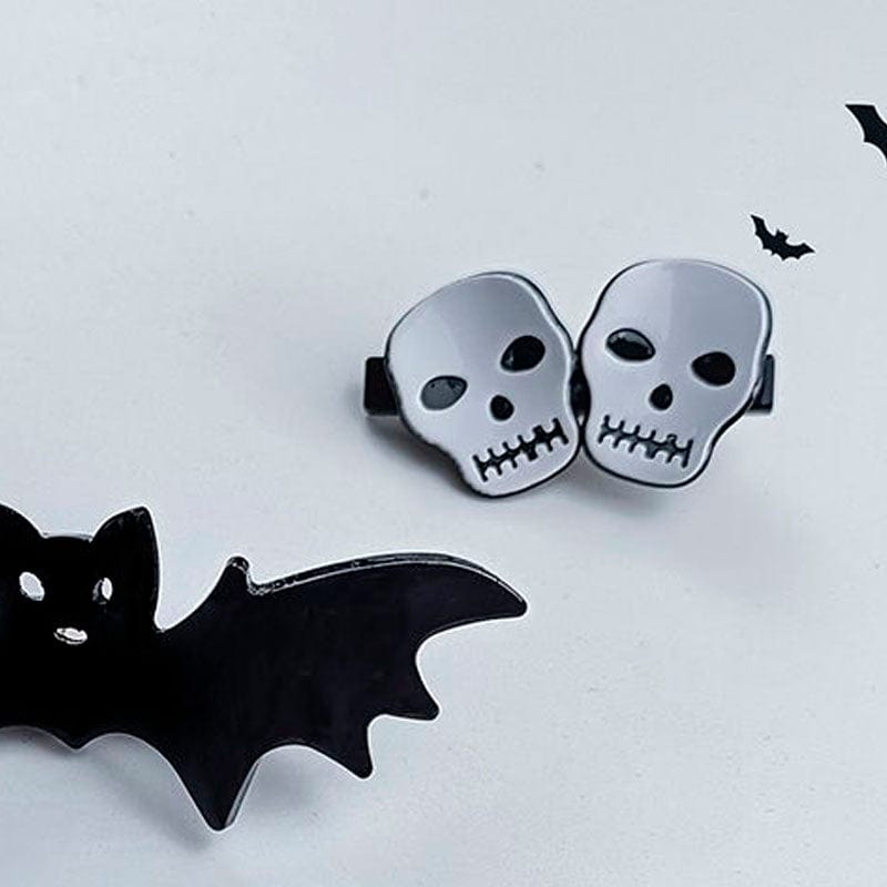 White Skull Happy Halloween Hair Clip