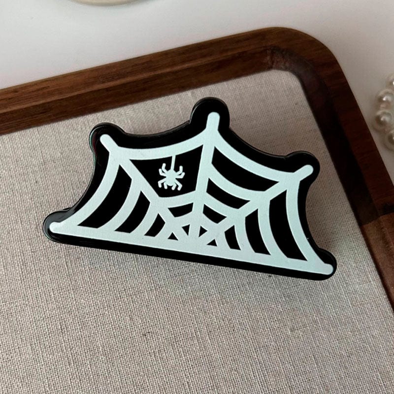 White Spider Web Happy Halloween Hair Claw