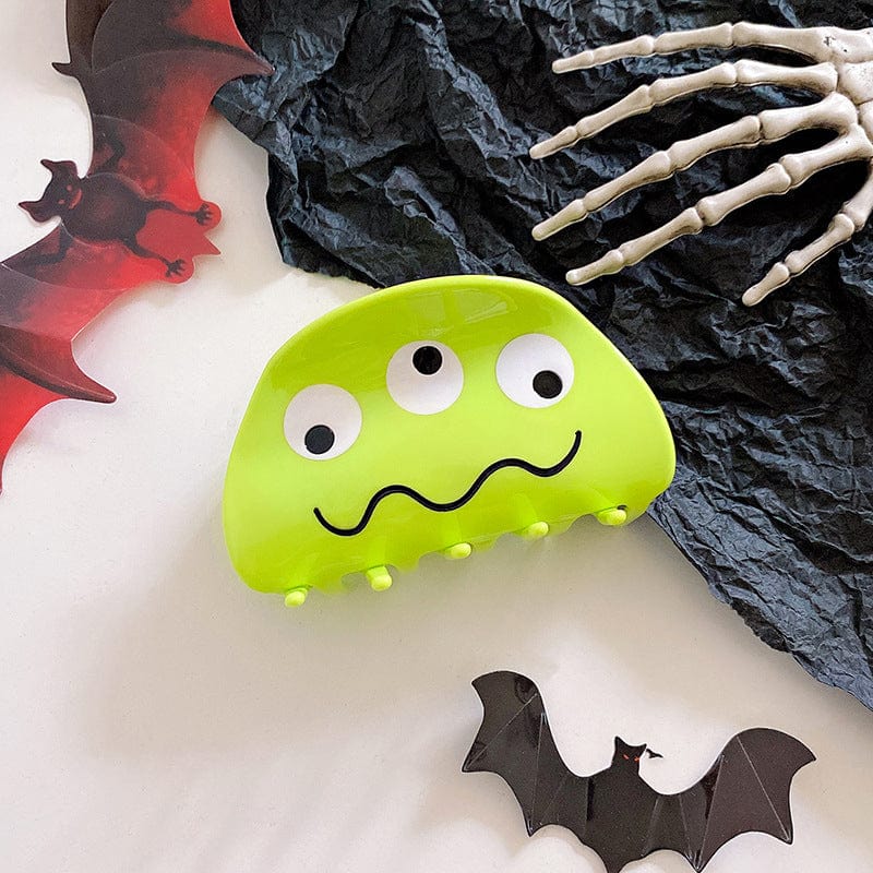 Green Three-eyed Monster Happy Halloween Hair Claw