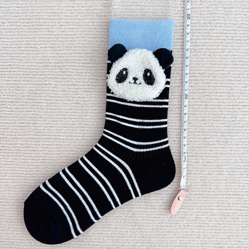 Black Cartoon Striped Panda Socks丨NueShiny