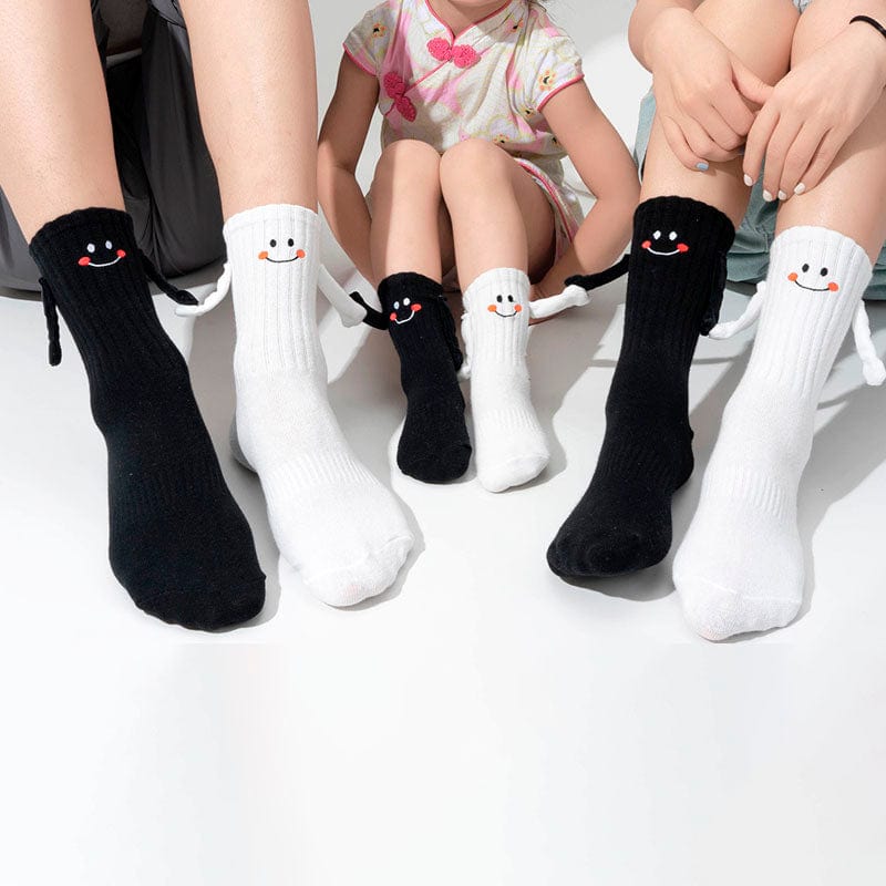 3 Pairs of Parent-Child Black Socks (2 Adult + 1 Children 6-9 Years Old)丨NueShiny