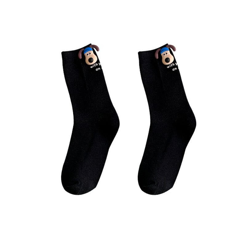 Black Cartoon Puppy Socks丨NueShiny