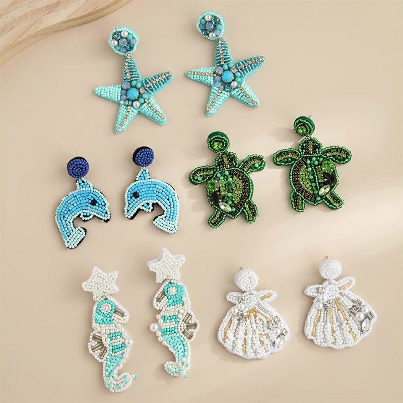 Ocean Life Pearl Beaded Starfish Earrings丨NueShiny