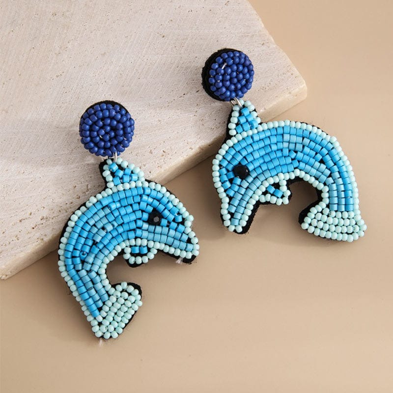 Ocean Life Pearl Beaded Dolphin Earrings丨NueShiny