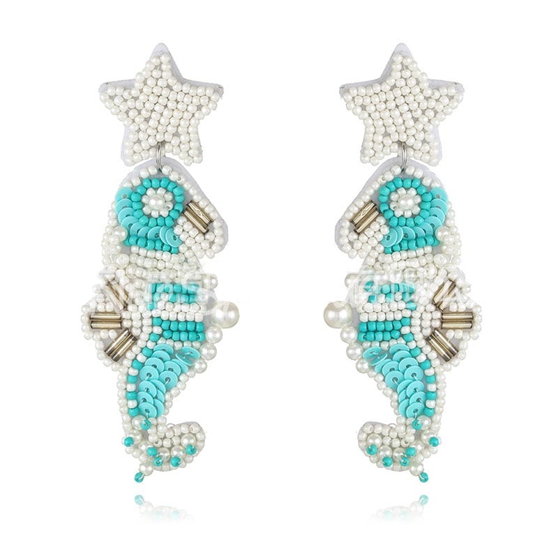 Ocean Life Pearl Beaded Seahorse Earrings丨NueShiny