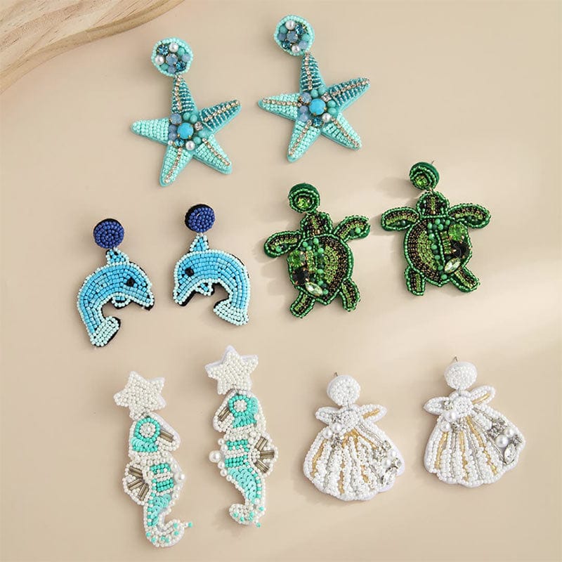 Ocean Life Pearl Beaded Shell Earrings丨NueShiny