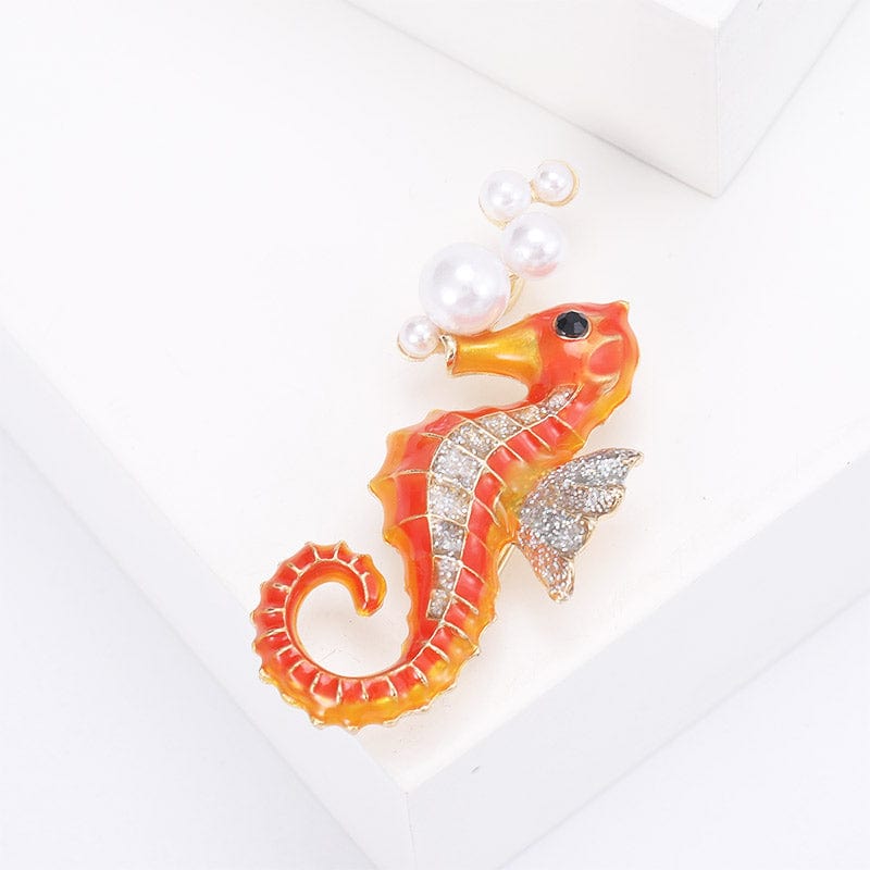 Adorable Ocean Orange Seahorse Brooch Pin丨NueShiny