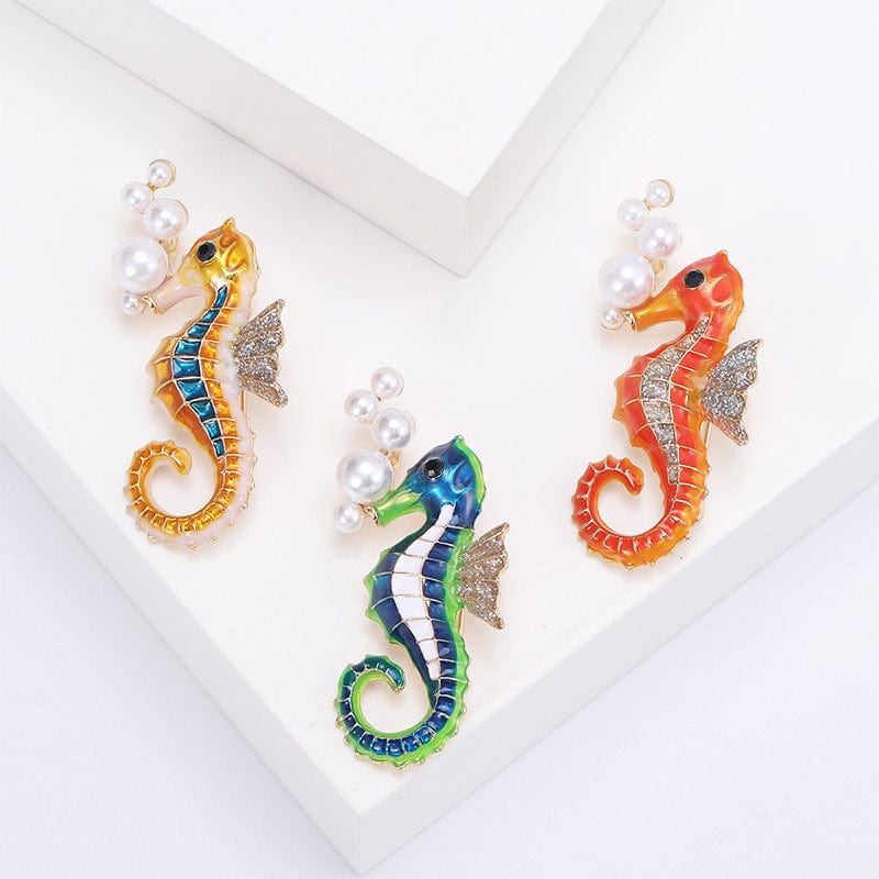 Adorable Ocean Orange Seahorse Brooch Pin丨NueShiny