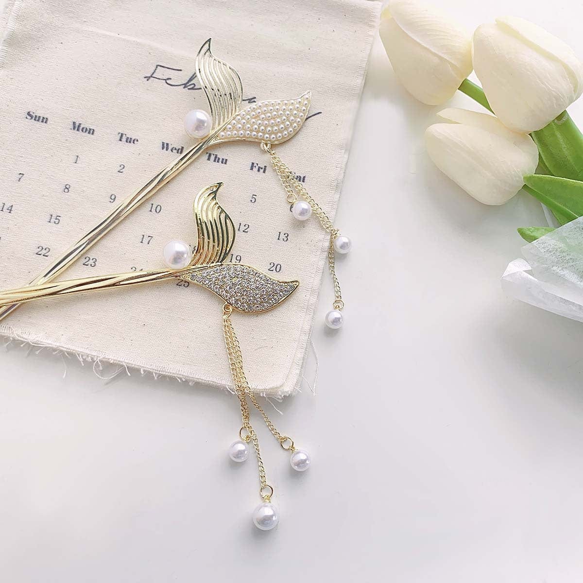 Exquisite Mermaid Tail Pearl Fringe Hairpin丨NueShiny