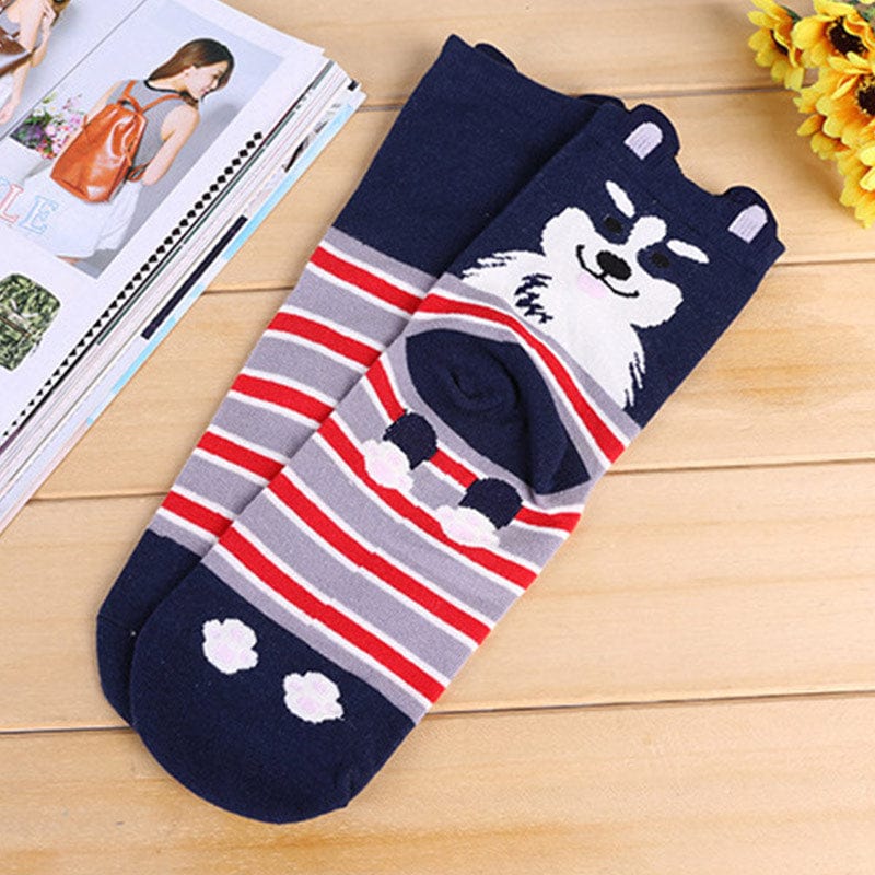 Cute Dog Print Black Cotton Socks丨NueShiny