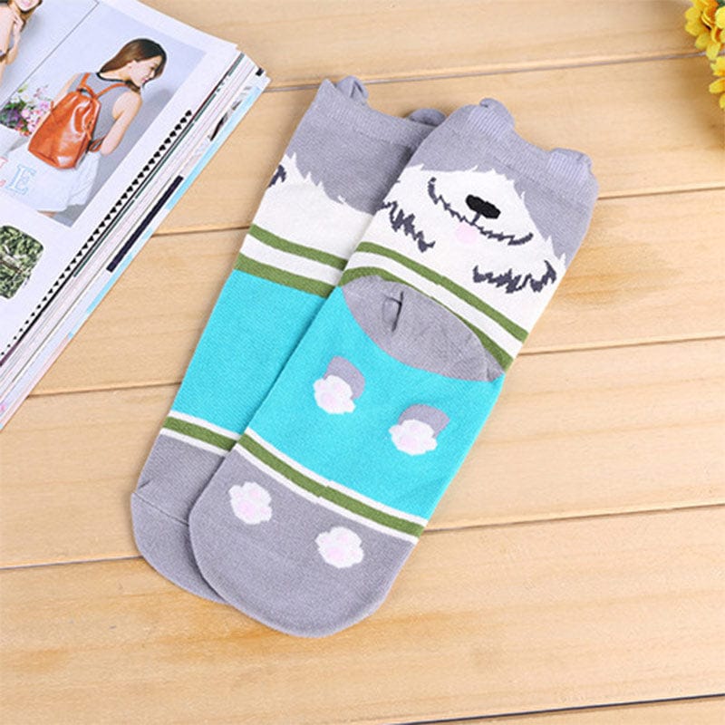 Cute Dog Print Grey Cotton Socks丨NueShiny