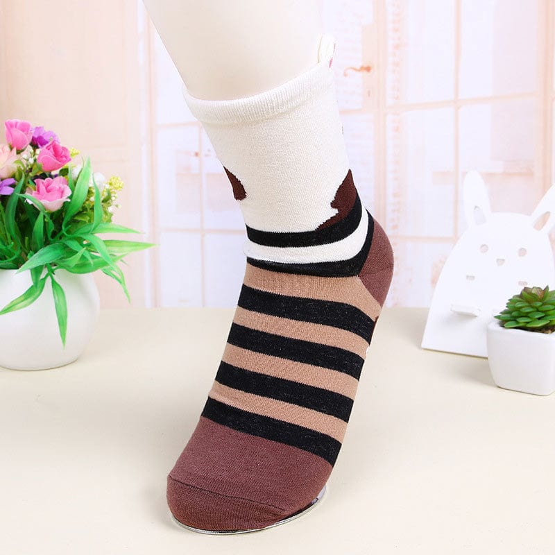 Cute Dog Print Brown Cotton Socks丨NueShiny