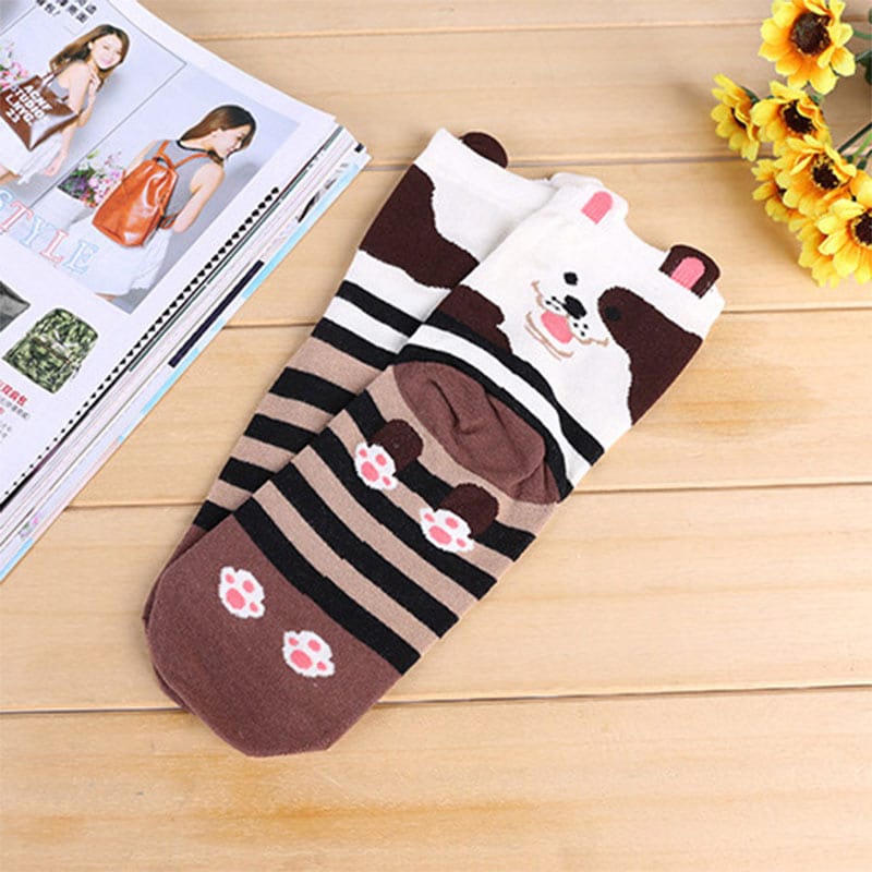 Cute Dog Print Brown Cotton Socks丨NueShiny