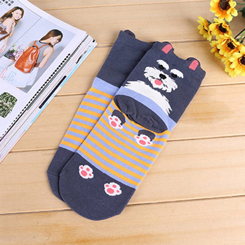 Cute Schnauzer Dog Print Brown Cotton Socks丨NueShiny