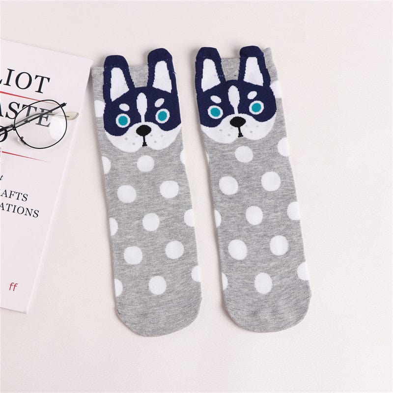 Grey Polka Dot Husky Dog Socks | NueShiny