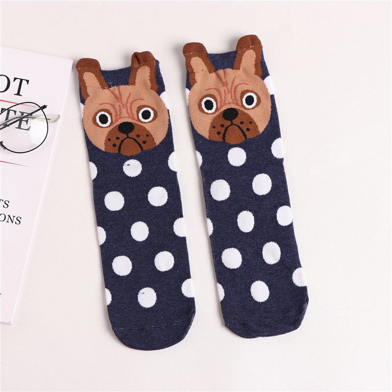 Black Polka Dot Pug Dog Socks | NueShiny