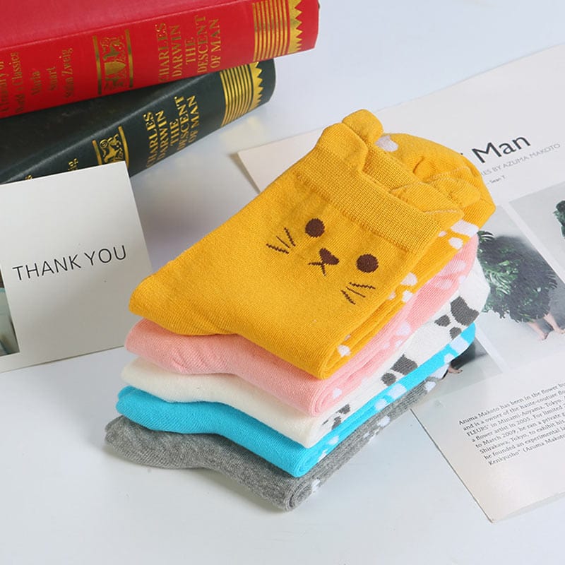 Paws and Playful Prints Cat-Inspired Pink Socks | NueShiny