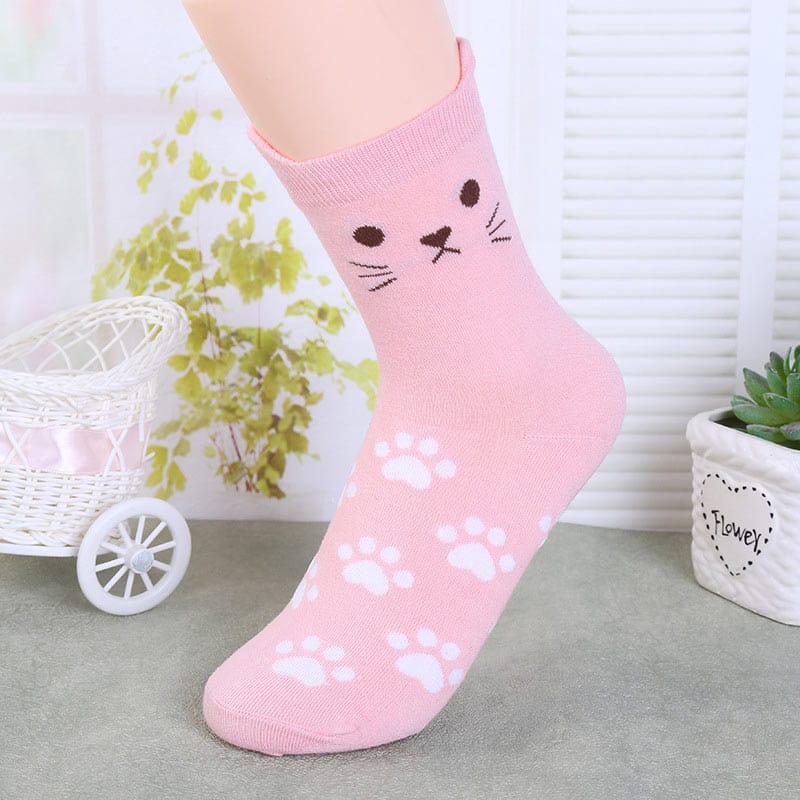 Paws and Playful Prints Cat-Inspired Pink Socks | NueShiny