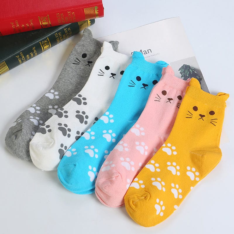 Paws and Playful Prints Cat-Inspired Pink Socks | NueShiny