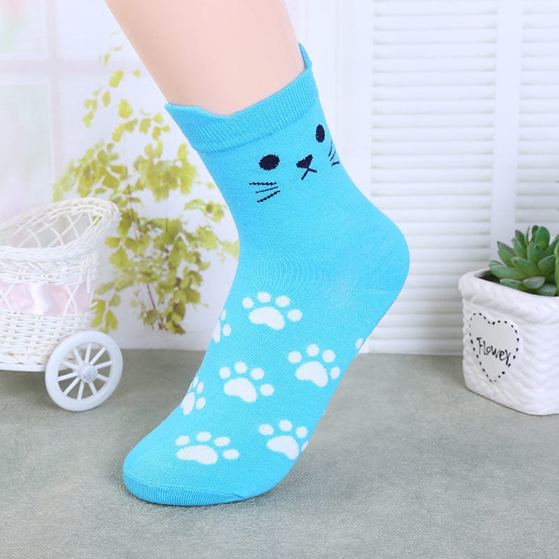 Paws and Playful Prints Cat-Inspired Blue Socks | NueShiny