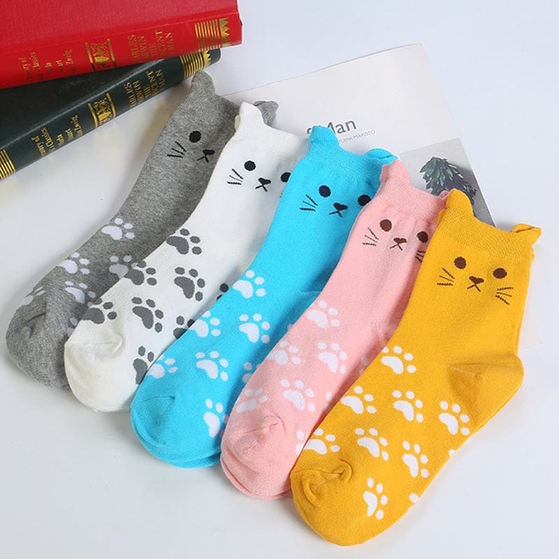 Paws and Playful Prints Cat-Inspired Blue Socks | NueShiny