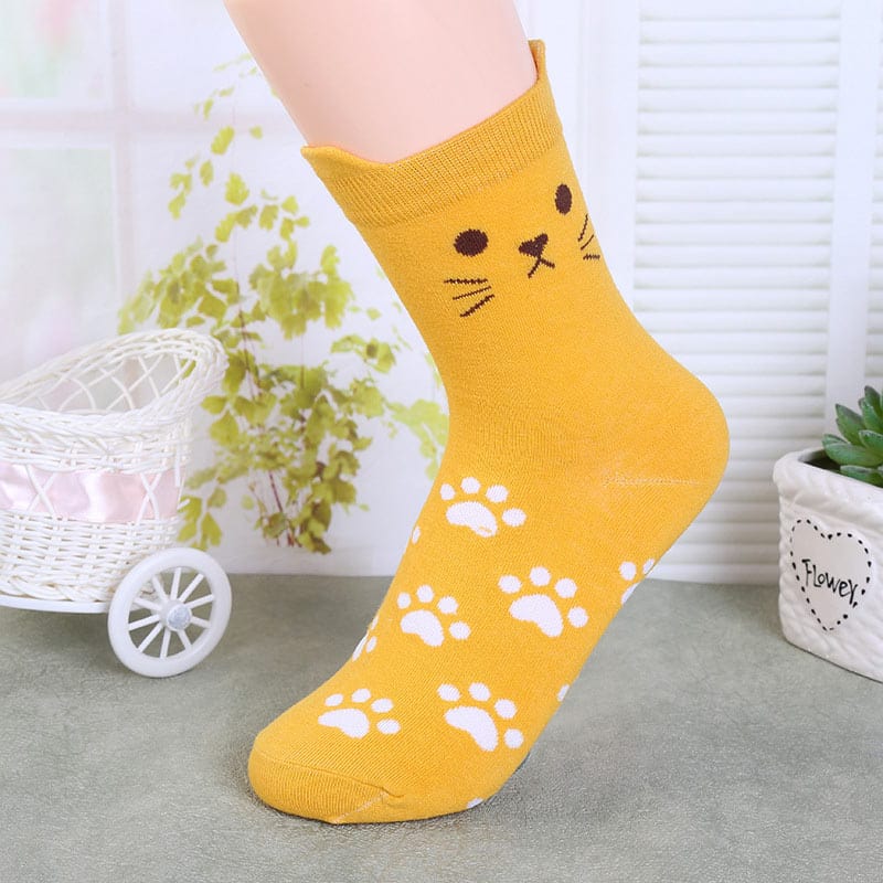 Paws and Playful Prints Cat-Inspired Orange Socks | NueShiny