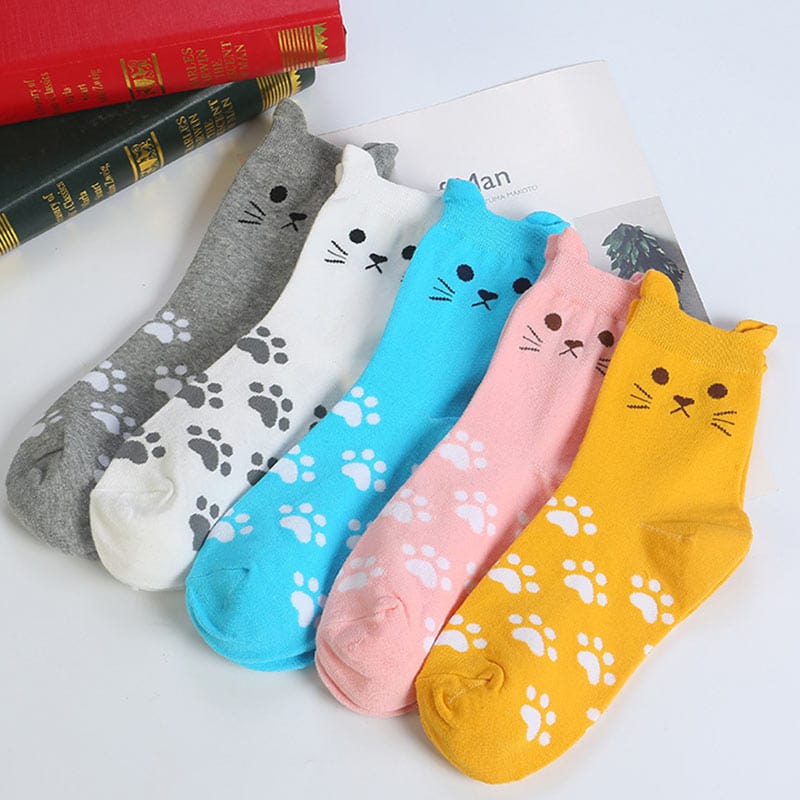 Paws and Playful Prints Cat-Inspired Orange Socks | NueShiny