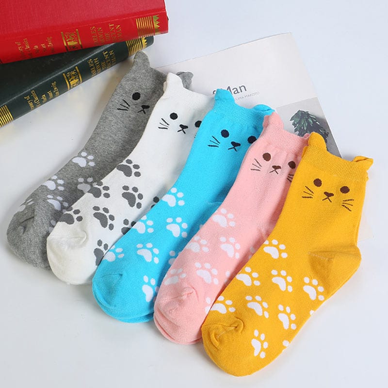 Paws and Playful Prints Cat-Inspired Grey Socks | NueShiny