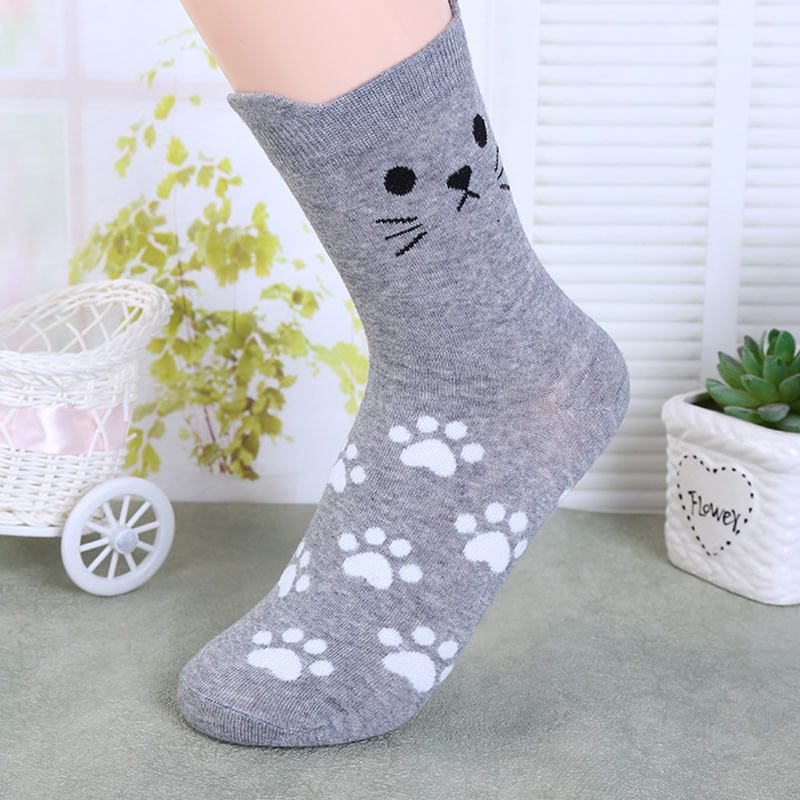 Paws and Playful Prints Cat-Inspired Grey Socks | NueShiny