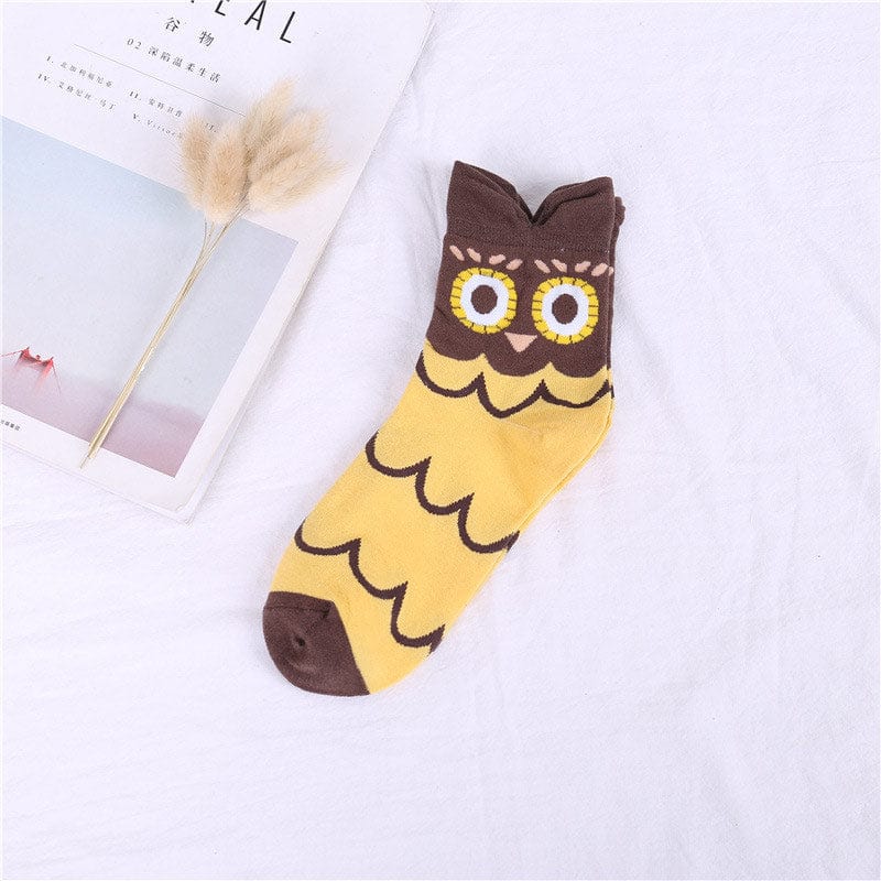 Owl Eyes on You Cute and Cozy Brown and Yellow Socks | NueShiny