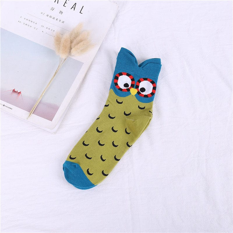 Owl Eyes on You Cute and Cozy Blue and Green Socks | NueShiny