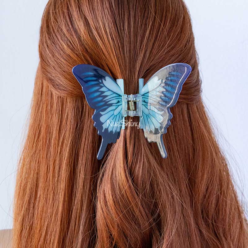 Large Wings of Wonder Blue Vivid Butterfly Hair Claw丨NueShiny