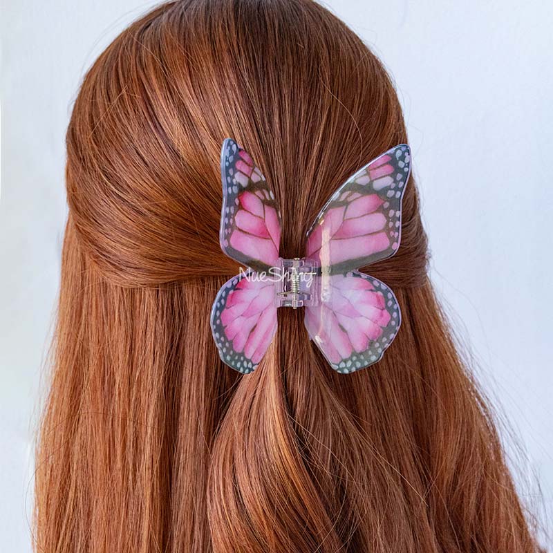 Large Wings of Wonder Rose Red Vivid Butterfly Hair Claw丨NueShiny