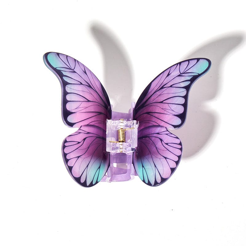 Large Floral Flutter Charm Purple Butterfly Hair Claw丨NueShiny