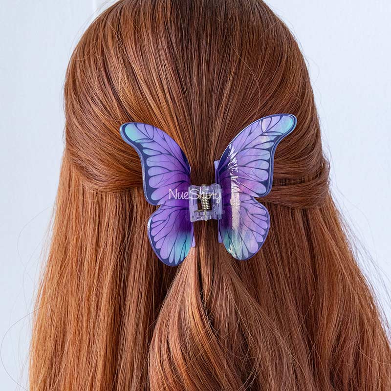 Large Floral Flutter Charm Purple Butterfly Hair Claw丨NueShiny