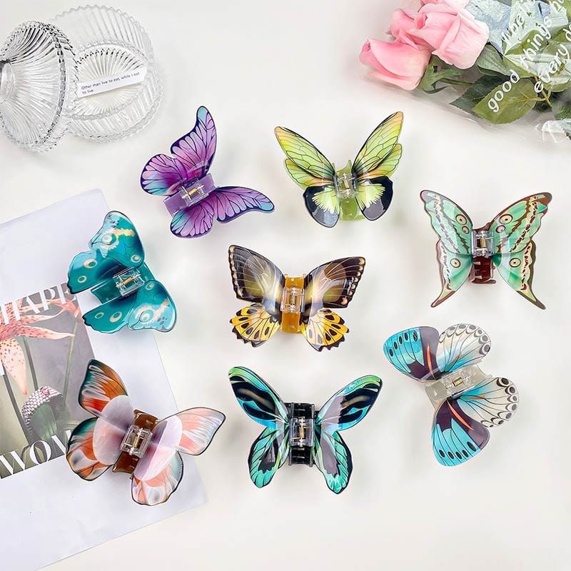 Floral Flutter Charm Green Butterfly Hair Claw丨NueShiny