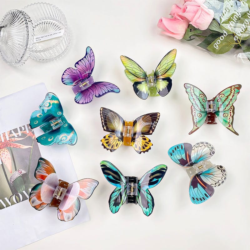 Floral Flutter Charm Cyan Butterfly Hair Claw丨NueShiny