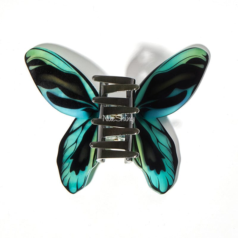 Large Floral Flutter Charm Cyan Butterfly Hair Claw丨NueShiny