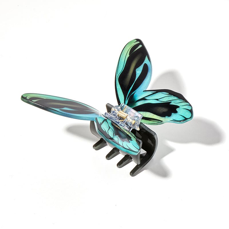 Large Floral Flutter Charm Cyan Butterfly Hair Claw丨NueShiny