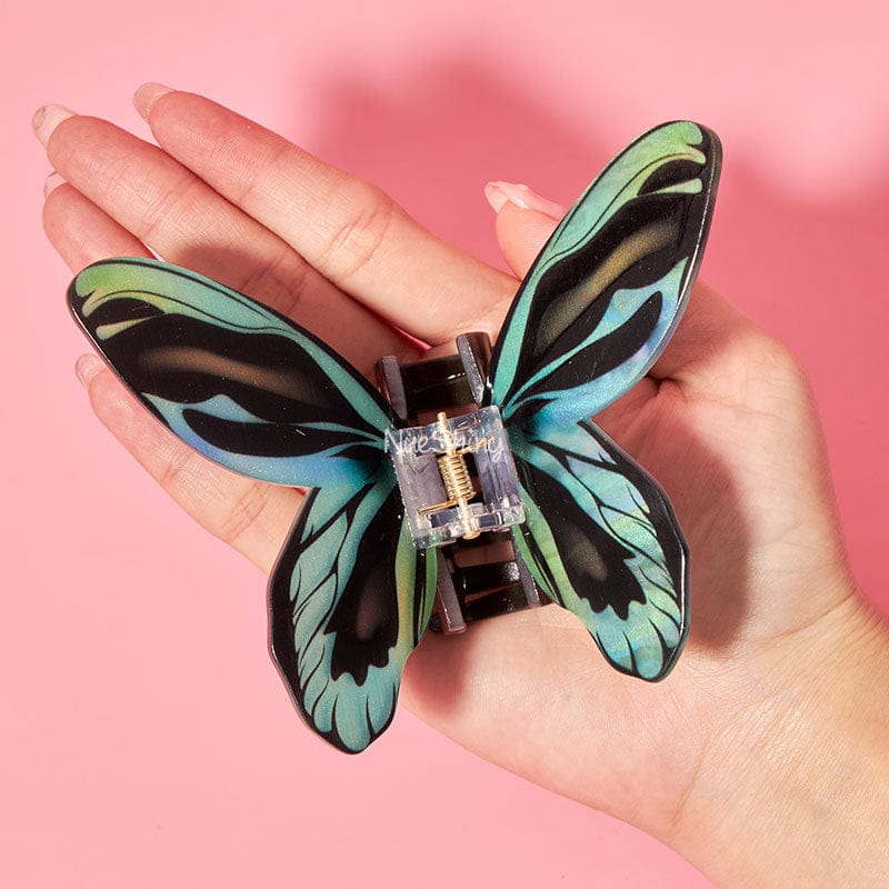 Large Floral Flutter Charm Cyan Butterfly Hair Claw丨NueShiny