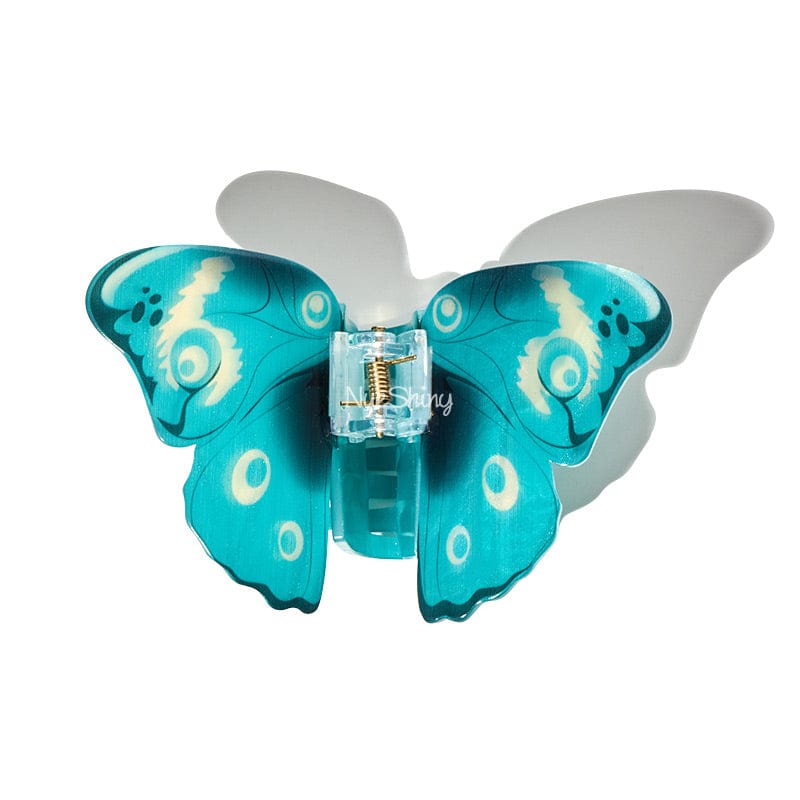 Large Floral Flutter Charm Blue Butterfly Hair Claw丨NueShiny