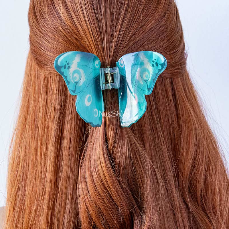 Large Floral Flutter Charm Blue Butterfly Hair Claw丨NueShiny